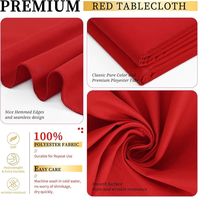 Showgeous 12 Pack Red Round Tablecloth - 90 Inch Washable Polyester Tablecloths for Round Tables - Wrinkle Resistant Decorative Fabric Table Cover for Dining, Wedding, Party, Banquet