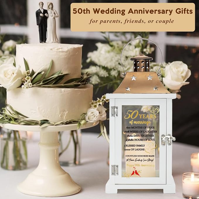 50th Wedding Anniversary Lantern, Happy 50 Years Anniversary Ideas Gift for Couple Parents Grandarents, Unique Marriage Keepsake Decoration for Wife Husband Friends Him Her