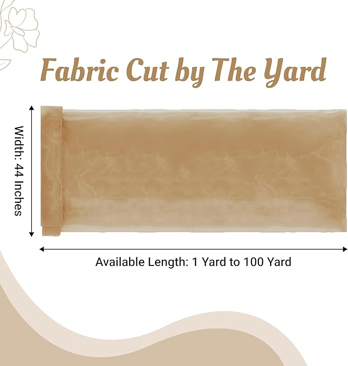 MDS Pack of 15 Yard Sheer Organza Fabric for Wedding Party Home Event Banquet Decorations, Backdrop Curtain Craft Dress Sewing Fashion DIY Crystal Organza Tulle Fabric Bolt 44” Wide - Champagne Gold