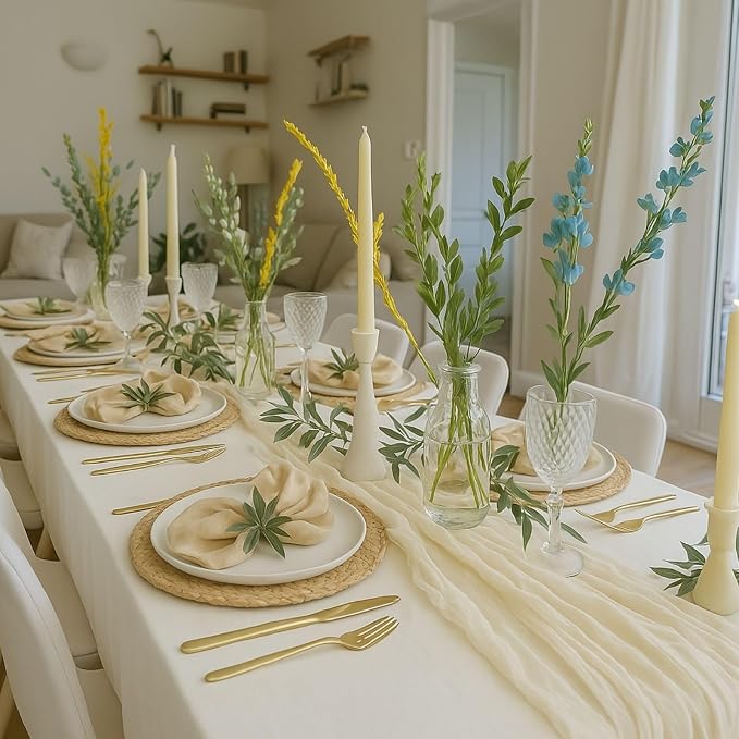 10FT Beige Cheesecloth Table Runner 120 Inch Rustic Boho Gauze Cheese Cloth Table Runner for Wedding Baby Shower Bridal Shower Birthday Party Home Decorations