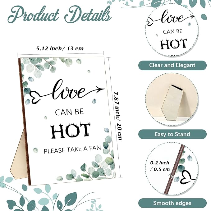 Fumete Wedding Favors for Guests 50 Pcs Wedding Fans and 1 Pc Table Sign Portable Paper Fan with Wooden Handle Hand Fan for Bridal Shower Party Favor Appreciation Gift(Greenery)