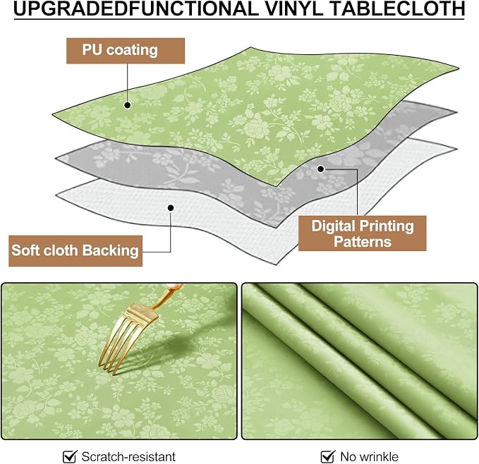 Smiry Rectangle Table Cloth, Waterproof Heavy Duty Vinyl Tablecloths, Wipeable Washable Table Cover for Kitchen and Dining Room (Sage Green, 60" X 120")