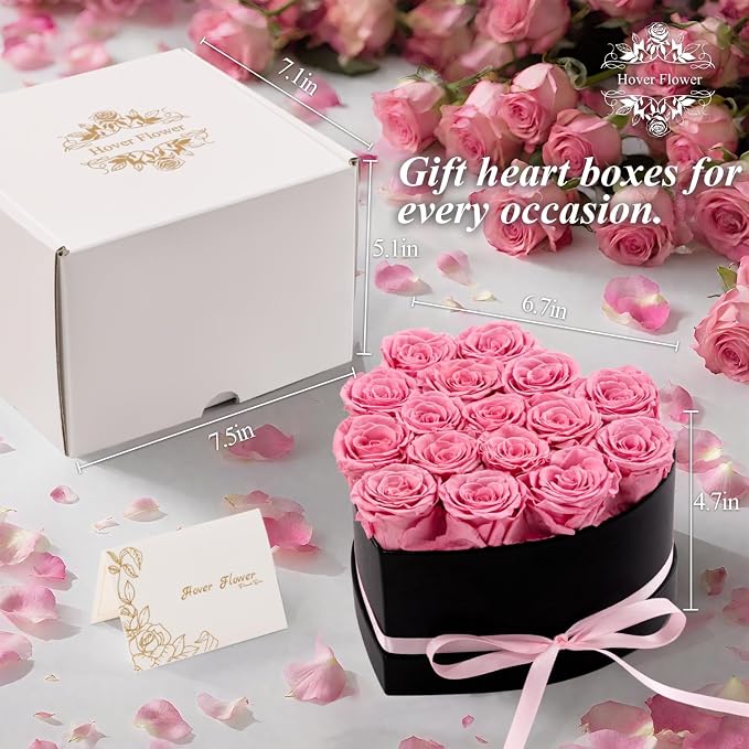 Forver Preserved Roses in a Box, Flowers for Her,Eternal Roses Preserved Flowers for Delivery Prime Birthday, Mothers' Day, Valentine's Day, Christmas (Pink, 16 Roses)