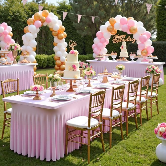 Outpain 6ft Spandex Table Cloth for Standard Folding Tables-4Pack Baby Pink Table Cloth Table Protector for Party, Wedding, Cocktail, Banquet, Festival