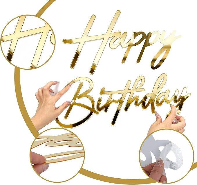 Happy Birthday Sign for Backdrop - Large Acrylic 'Happy Birthday' Mirror Sticker Sign for Birthday Balloon Arch Backdrop Party Wall Decor - Gold