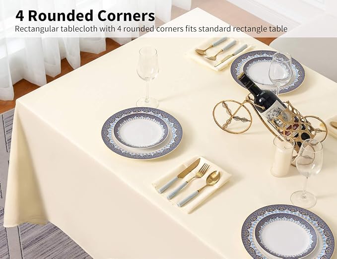 Surmente Ivory Tablecloth 90 x 132-inch Rectangular Polyester Table Cloth for Weddings, Banquets, or Restaurants