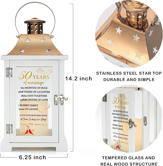 50th Wedding Anniversary Lantern, Happy 50 Years Anniversary Ideas Gift for Couple Parents Grandarents, Unique Marriage Keepsake Decoration for Wife Husband Friends Him Her