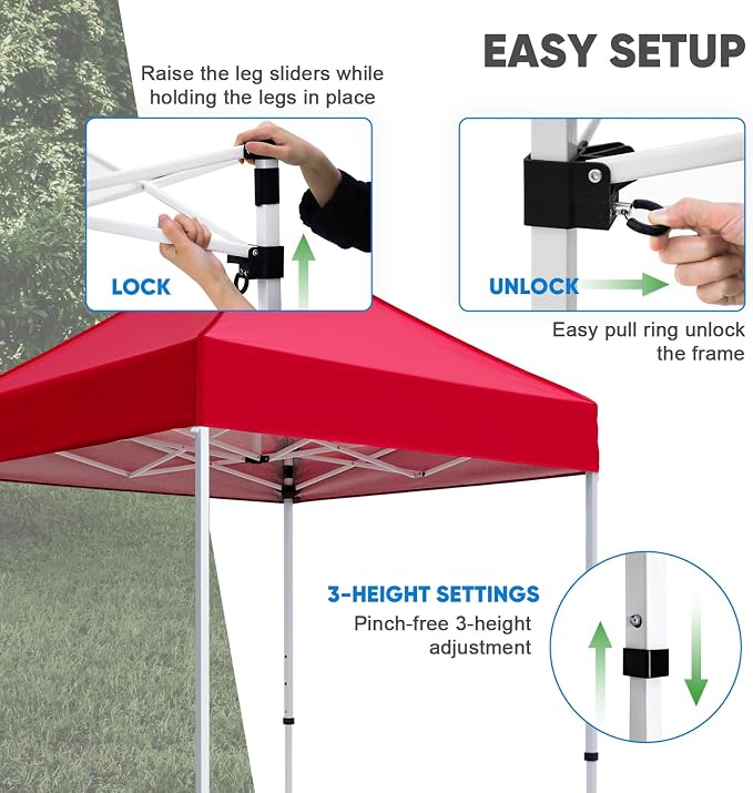 COOS BAY 5x5 Pop Up Canopy Tent, Portable Lightweight Sun Shelter with Carry Bag, Easy Setup Outdoor Canopy for Beach, Camping, Sports & Backyard Shade, Red