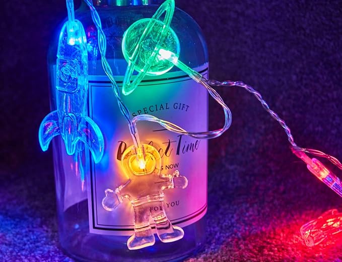 AceList 10 LED Children's Room LED String Light Astronaut Spaceship Rocket Pendants Holiday Party Lights Wall Window Nursery or Kids Room Decor Wedding Around the Garden Patio Christmas (Multicolour)