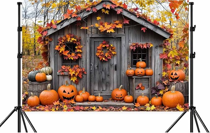 12 x 10 ft Fall Photography Backdrop Autumn Harvest Pumpkin Barn Farm Photography Backdrops Door Party Decorations Fall Festival Birthday Banner Photo Studio Props