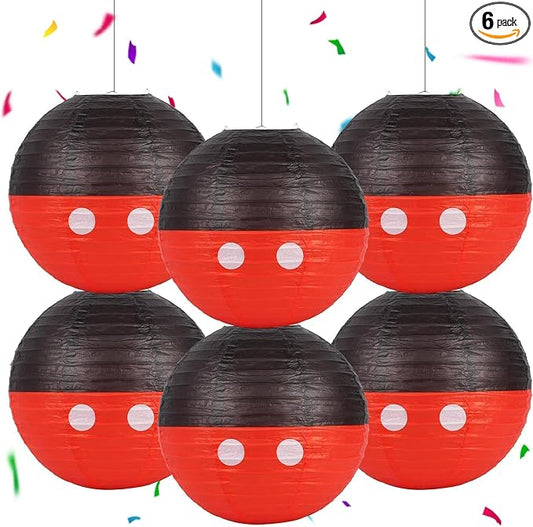 6PCS Mouse Themed Party Decorations 11 3/4” Paper Lanterns Hanging Design - Ideal for Back to School Classroom Decor, Kids’ Birthday & Cartoon Themed Party Supplies