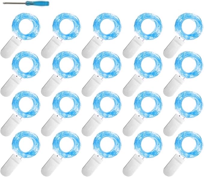 20 Packs Fairy String Lights, 6.6FT 20 LEDs Battery Operated Silver Copper Wire Starry String Light for DIY Party Christmas Costume Wedding Easter Table Decorations (Blue)