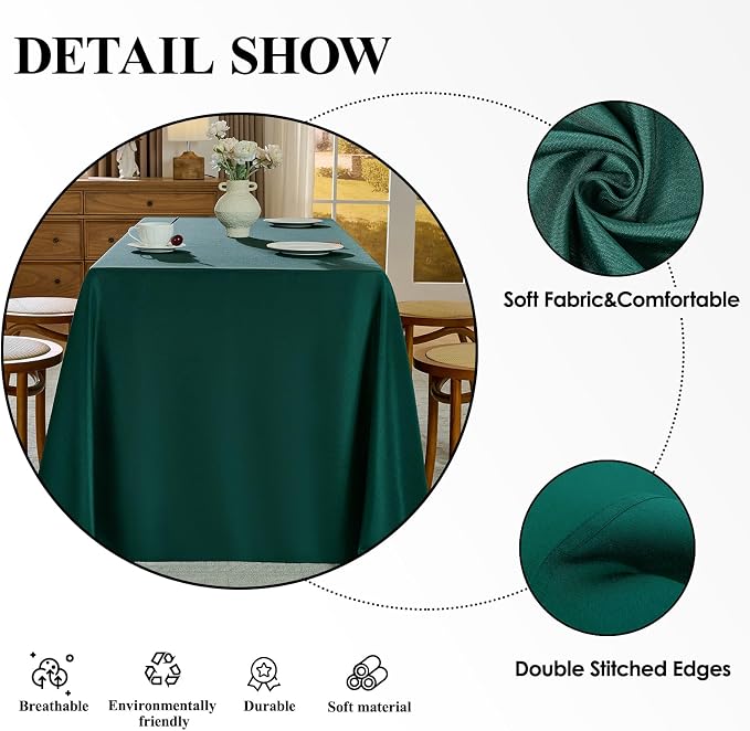 Rectangle Tablecloths 60x120 Inch 2 Pack Dark Green Tablecloth for 6ft Washable Decorative Linen Polyester Table Cloths for 8ft Dining Table Banquets Buffet Parties and Wedding