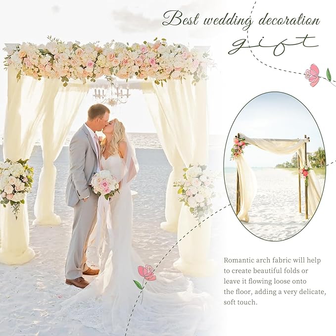 Wedding Arch Draping Fabric,1 Panel 28" x20ft Beige Wedding Arch Drapes for Ceremony Chiffon Fabric Drapes Arbor Drapery Wedding Arch Decorations for Reception Sheer Backdrop Curtains for Party Swag