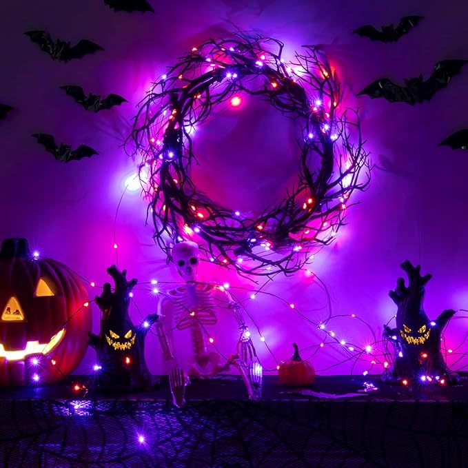 Halloween Fairy Lights 400FT 1200 LED Long Waterproof Plug in Purple and Orange LED String Lights with Remote 8 Modes for Indoor or Outdoor, Patio, Backyard,Garden
