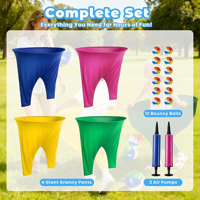 Granny Pants Yard Game Set for Kids & Adults, Funny Giant Outdoor Party Game with Oversized Pants & Balls, Backyard Lawn Family Game for Birthdays, Reunions & Team Activities ﻿
