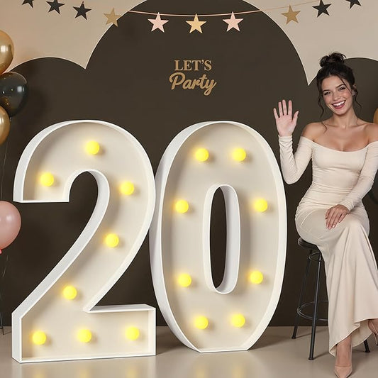 Mixifox 20 Light up Numbers 3 Feet Tall, 20 Marquee Numbers for Party, 20th Birthday Decorations for Her Him, Big 20 Sign with Light for Anniversary, Birthday Backdrop Decor
