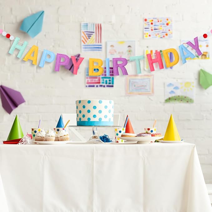 Mindsoft Felt Happy Birthday Garland Rainbow Banner Reusable Happy Birthday Sign Party Supply for Party Decor(Bright Color,Normal)