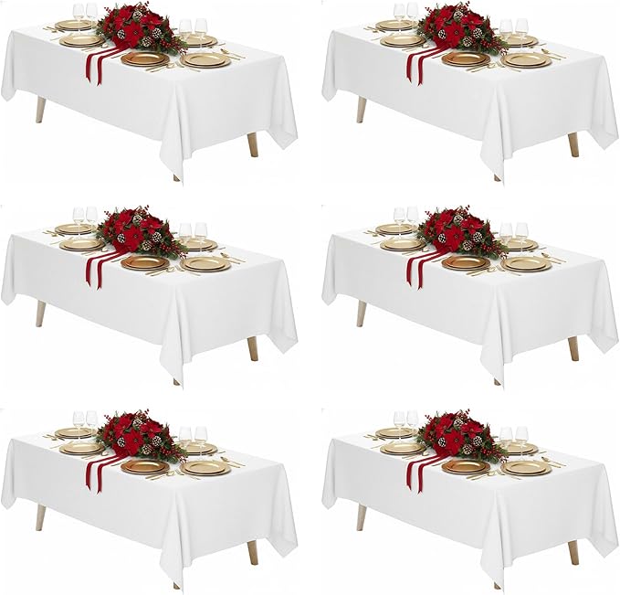 Fixwal 6 Pack White Table Cloth for Rectangle Table, 70 x 120 Inch Polyester Fabric Tablecloths Rectangular, Table Covers 6-8ft for Party, Banquet, Dining, Wedding, Graduation