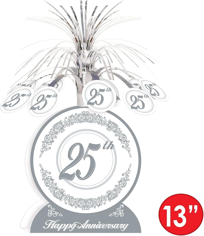 Beistle S50513AZ2 25th Anniversary Centerpieces 2 Piece, 13", Silver/White