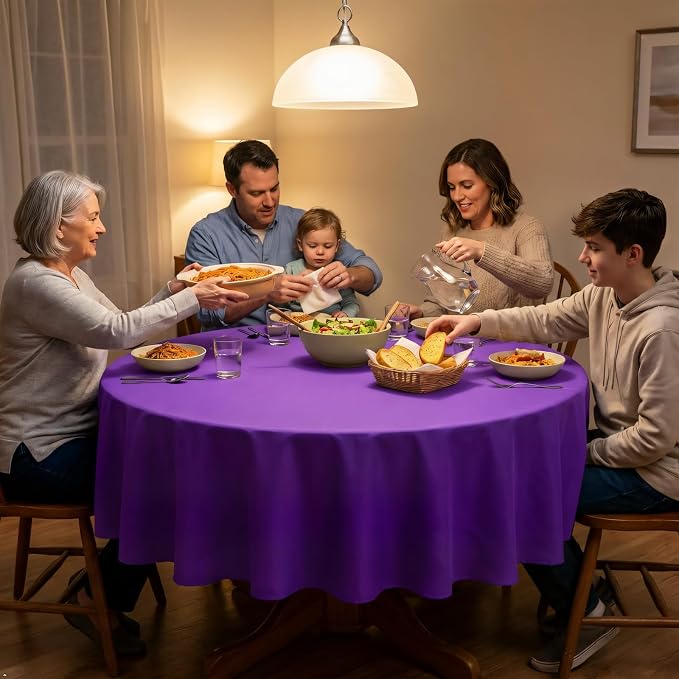 8 Pack Purple Round Tablecloth 90 Inch Wrinkle Resistant Round Purple Table Cloth Reusable and Washable Polyester Fabric for Holiday Buffet Wedding Party and Banquet