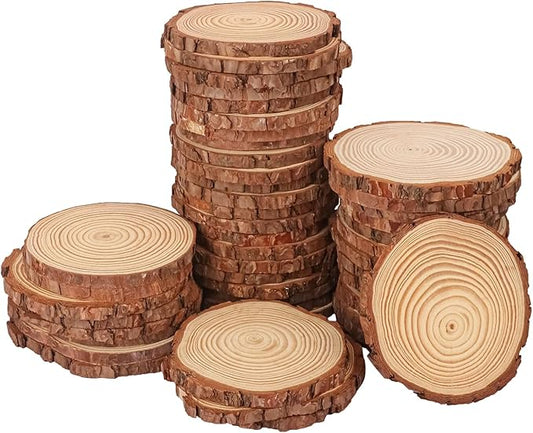 46 PCS Unfinished Wood Slices for Centerpieces, 4.7-5.5 Inch Natural Wood Slices with Tree Bark Pine and Wood Rounds Discs for DIY Crafts, Centerpieces, Art & Decor