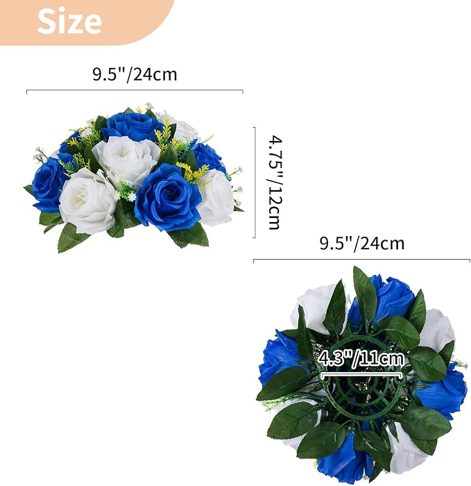 NUPTIO Flower Ball Arrangement Bouquet - 10 Pcs 9.5 inch Diameter Royal Blue Fake Flowers Roses Balls for Centerpieces Tables - Artificial Rose Arrangements for Wedding Centerpiece Table Decorations | 10 Pcs Artificial Flower Arrangements, for Wedding,...