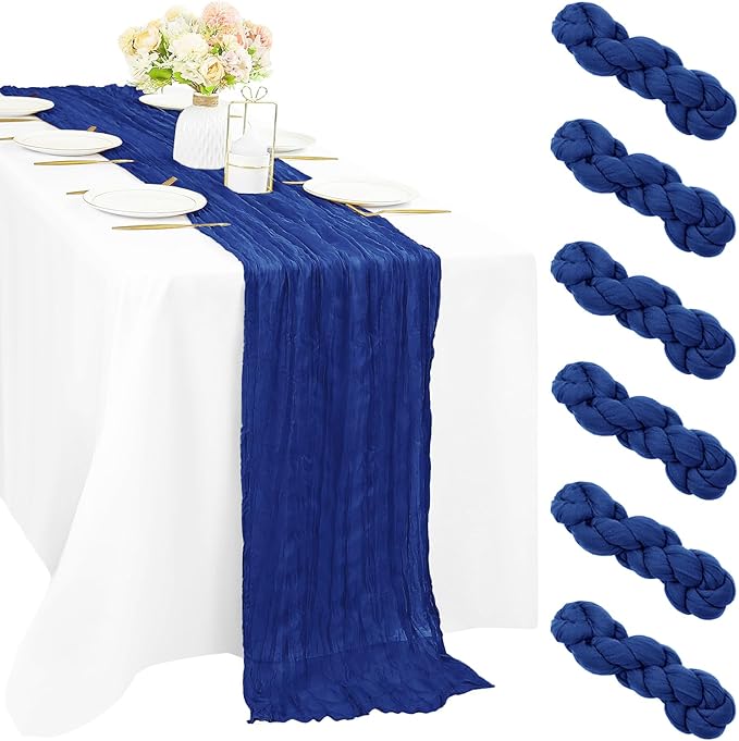 6 Pieces Royal Blue Cheesecloth Table Runner 10FT Pink Runner for Tables Gauze Fabric Boho 35 x 120 Inches Long Table Runner Decoration Rustic Sheer Runner for Wedding Baby Birthday Party Royal Blue