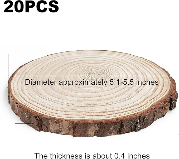 20Pcs Large Unfinished Wood Slices for Centerpieces,5.1-5.5 Inches Wood Centerpieces for Tables,DIY Round Wooden Discs with Tree Bark for Holiday Ornaments,Rustic Wedding (5.1-5.5in)