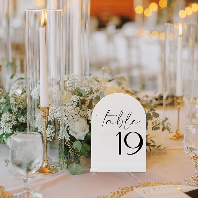 White Arch Acrylic Table Numbers with Stands 1-30, 5x7" White Arched Acrylic Sign and Bases, Arch Table Numbers for Centerpiece Wedding Reception