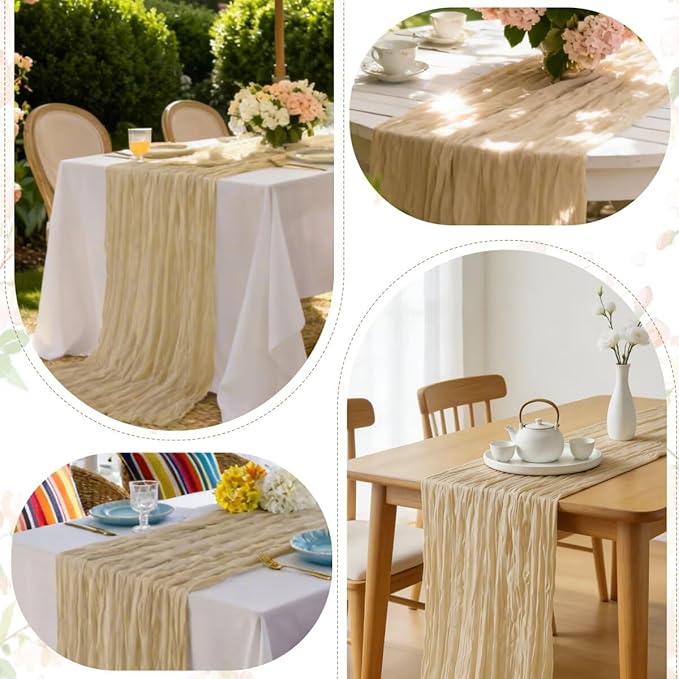 6 Pack Begie Cheesecloth Table Runner 35"×120" Gauze Fabric Table Runner Rustic Sheer Runner for Wedding Birthday Baby Shower Party Table Decoration Beige 6 Pack