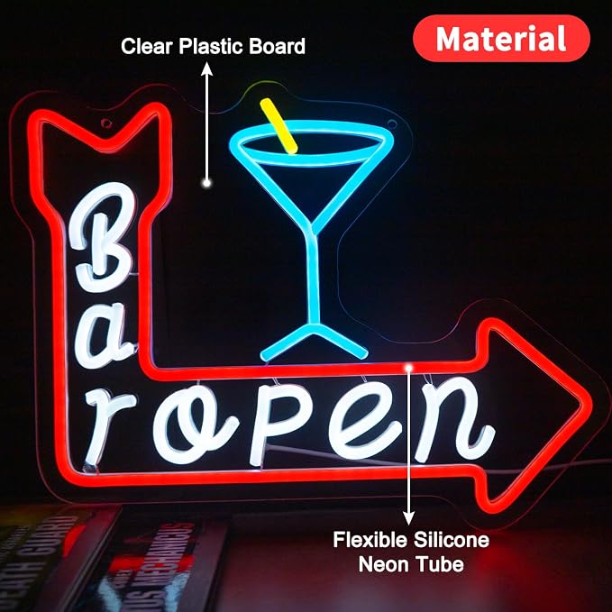 Bar Open Neon Sign, LED Bar Sign Light 15.35 x 11.81 Inch with Dimmer, USB Powered Wall Decor for Home Bar Man Cave Pub Restaurant Beer Bar Game Room Party Decor