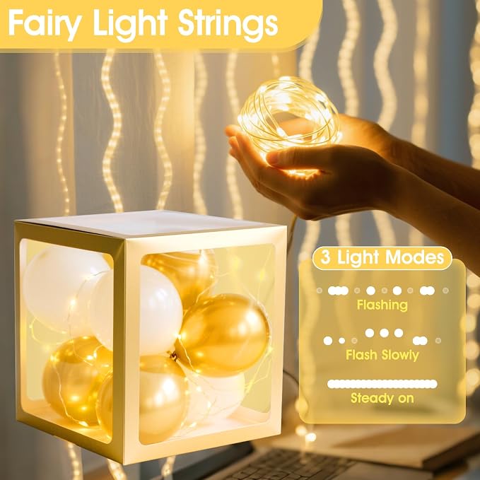 Ledido Baby Boxes with Letters for Baby Shower Decorations, 4 Pcs Transparent Balloon Boxes Blocks with Fairy String Lights, Clear Balloon Boxes for Boy Girl Gender Reveal 2026 HOCO Party Decor (Gold)