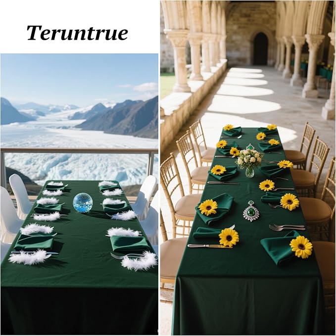 Teruntrue 12 Packs Hunter Green Tablecloths 60x102 inch Rectangle Table Cloth for 6 Foot Rectangle Tables, Washable Polyester Fabric for Wedding Parties Dinner Table Decorative, Hunter Green