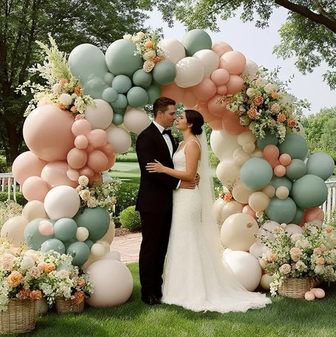 Dusty Green Pink Balloon Garland Double Stuffed Blush Pink Cream Sage Green Peach Sand White Balloon Arch Kit for Baby Bridal Shower Wedding Birthday Spring Party Decoration