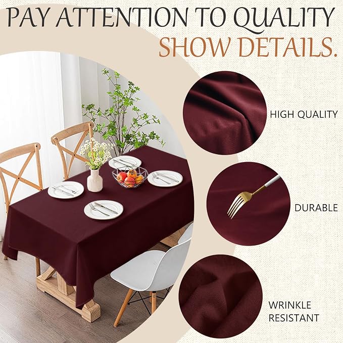 60x102 Table Cloth - 2 Pack Rectangular Black Washable Stain and Wrinkle Resistant Polyester Table Cover for Dining Tables, Various Parties and Camping (Burgundy)