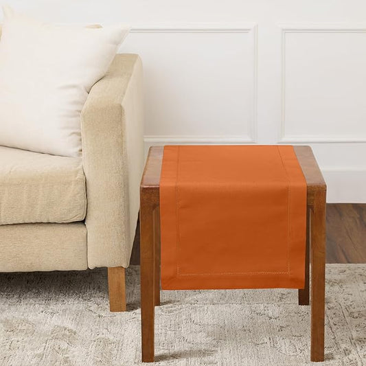 Solino Home Cotton Linen Table Runner 36 Inches - Pumpkin Hemstitch Table Runner 14 x 36 Inch Ideal for Dresser and Coffee Tables