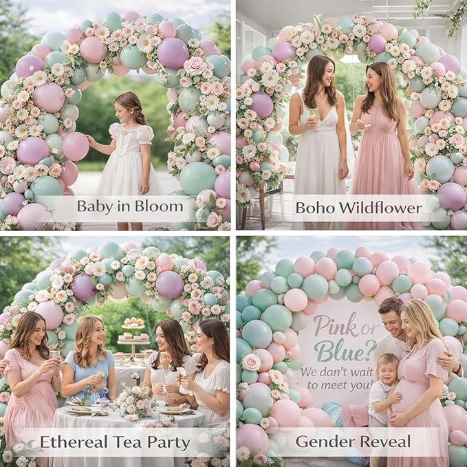 Double Stuffed Balloon Arch Kit - 84pcs Thick Dusty Pink, Sage Green & Lavender Pastel Balloon Garland for Baby Shower, Gender Reveal - Premium Matte Finish for Boho Wildflower & Daisy Theme Party