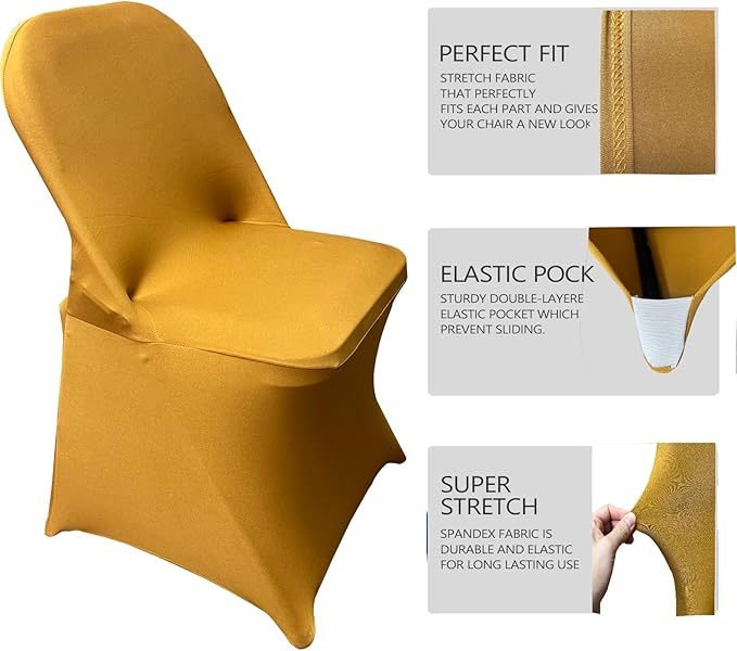 HAINARverS Stretch Spandex Folding Chair Covers 30PCS Universal Fitted Chair Cover Protector for Wedding,Party, Banquet, Holidays, Celebration, Decoration (Gold, 30 PCS)