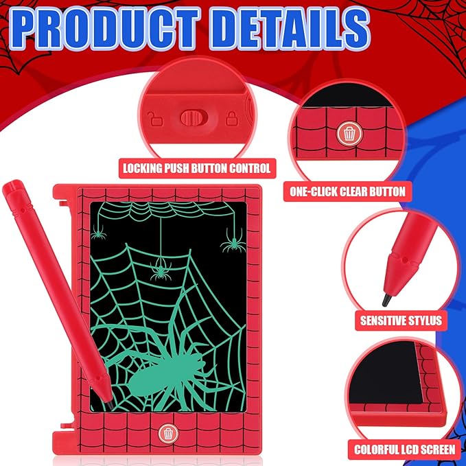 Nezyo 12 Pack Spider Web Party Favors, Mini LCD Writing Tablet for Kids, 4.6'' Spider Web Checked Board Drawing Tablet Erasable Reusable Electronic Drawing Pads for Birthday Supplies