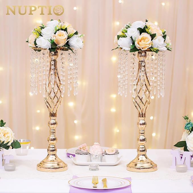 NUPTIO Flower Balls Wedding Table Centerpieces, Peachy Champagne & White | 10 Pcs 9.5 inch Artificial Rose Floral Bouquet Arrangement, for Bridal Shower, Birthday Party Decorations
