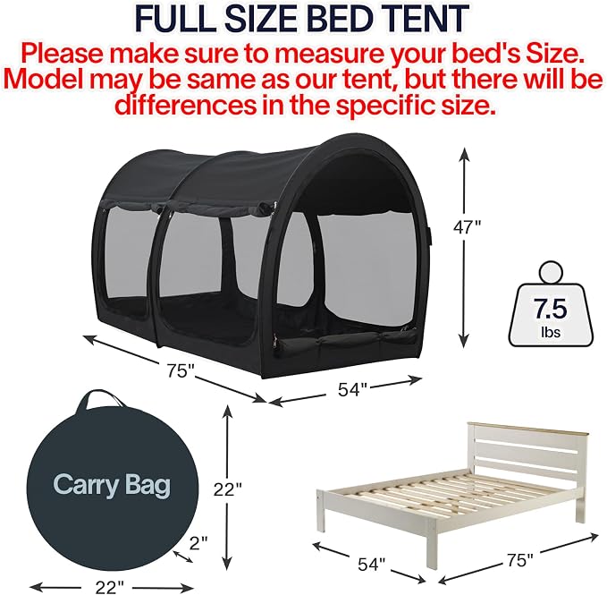 LEEDOR® Bed Tent Dream Tent Bed Canopy Shelter Cabin Sleeping Tent Indoor Pop Up Privacy Warm Breathable Mosquito Mesh Twin/Full/Queen for Kids and Adult (Mattress Not Included)