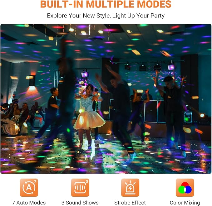 DJ Disco Party Light: Compact Derby Effect | RGBW Beam Output Through 48 Lenses - Remote Sound Activated DMX Control - Easy Setup Great for Dance Wedding Gig Band Mobile Karaoke Bar Club Home Party