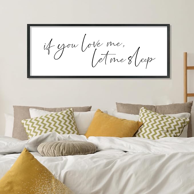 YWJKWLGS If You Love Me Let Me Sleep Bedroom Wall Art Above Bed | 40x15 Inch Rustic Black Wood Framed Funny Sleep Sign Wall Decor for Master Room Over Bed, Sleep Lovers Her Him
