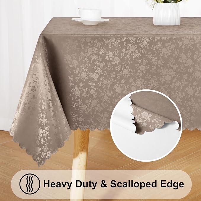 Smiry Square Table Cloth, Waterproof Heavy Duty Vinyl Tablecloths, Wipeable Washable Table Cover for Kitchen and Dining Room (Taupe, 54" X 54")