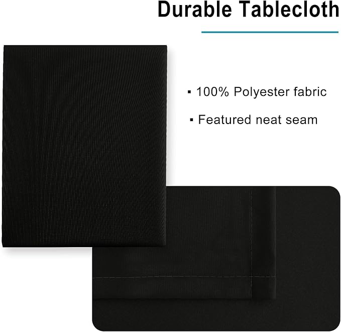 Hiasan Black Tablecloth Square - Waterproof and Wrinklr Resistant Washable Polyester Fabric Table Cloth for Dining Room and Outdoor Use, 30 x 30 Inch