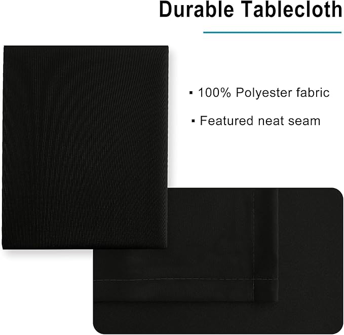 Hiasan Black Rectangle Tablecloth - Waterproof Wrinkle Resistant Washable Fabric Table Cloth for Dining Room Kitchen and Outdoor Use, 60 x 84 Inch