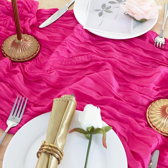 8 Pack Hot Pink Cheesecloth Table Runner 120 Inch 10FT Gauze Cheese Cloth for Baby Shower, Valentine's Day, Wedding Decoration