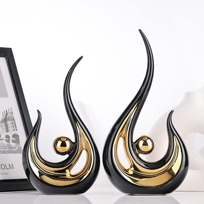 XMGZQ 2pcs Black and Gold Modern Abstract Art Statue Table Decoration,Elegantes Ceramic Statue for Home Décor Accent,Mantel,Bookshelf,Centerpiece Table Decorations for Dining Room,adornos para sala