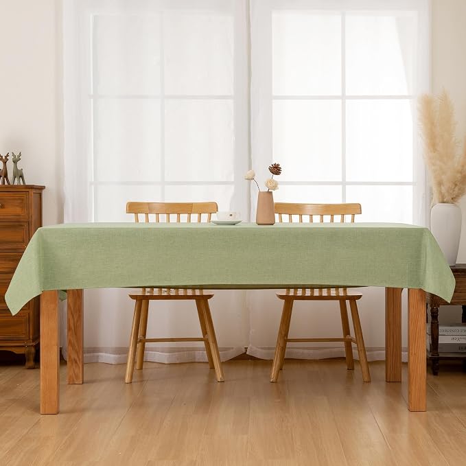 Hiasan Faux Linen Rectangle Tablecloth - Wrinkle and Stain Resistant Washable Table Cloth for Kitchen Dining Room Holiday Table Cover for Dinner, Green, 30 x 60 Inch